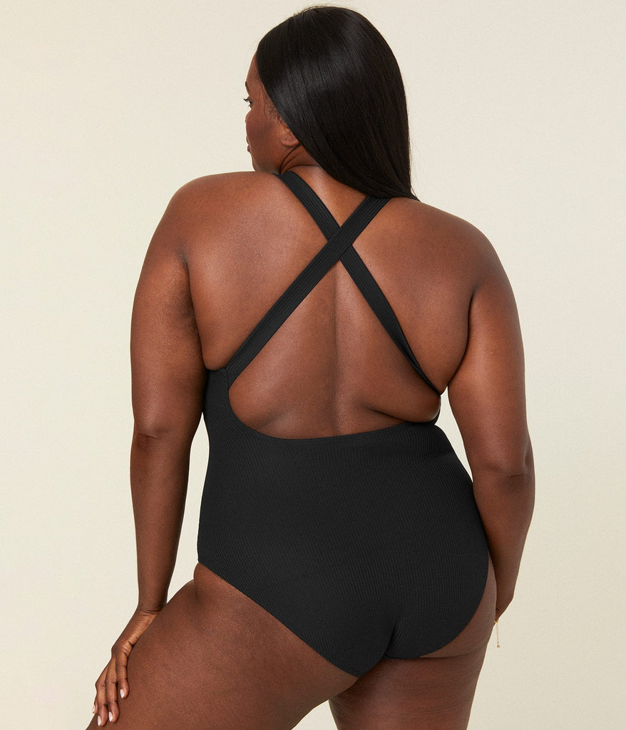 The Tulum One Piece - Eco Ribbed - Black - Long Torso
