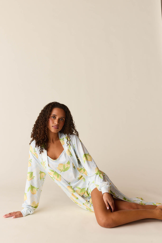 Della Cloud Jersey Banded Midi Robe in Lemon Spritz