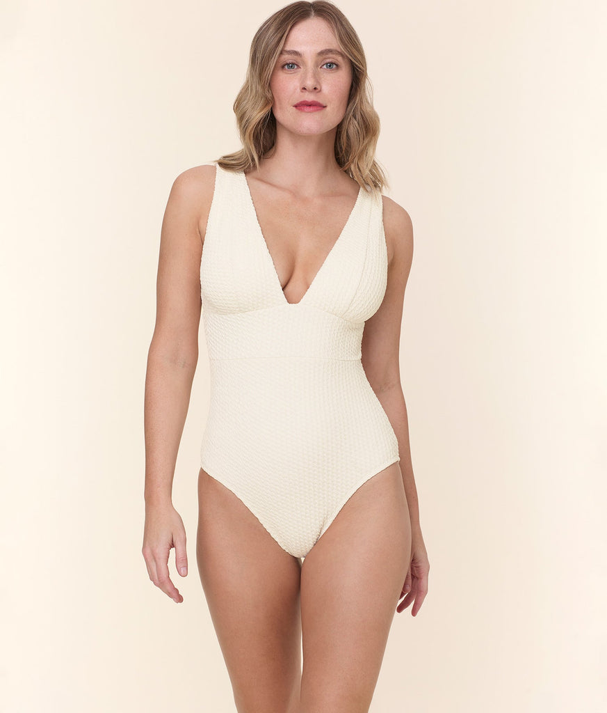 The Mykonos One Piece - Textured Weave - Gardenia - Long Torso