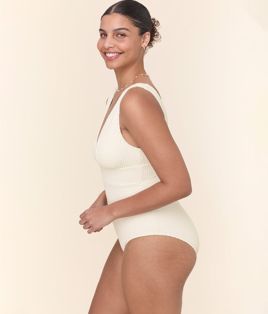 The Mykonos One Piece - Textured Weave - Gardenia - Long Torso
