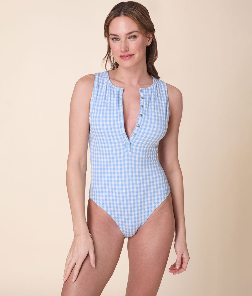 The Malibu One Piece - Crinkle Gingham - Sky Gingham - Long Torso