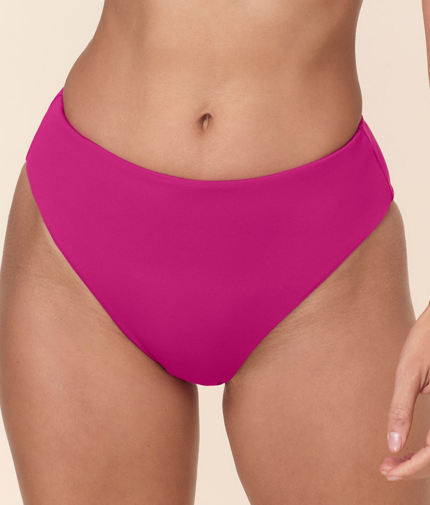 The 90s High Waist Bikini Bottom - Eco Nylon - Fuchsia