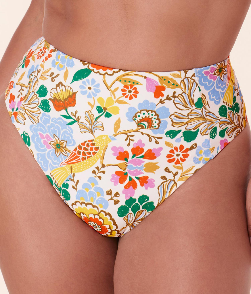 The High Waist Cheeky Bikini Bottom - Eco Nylon - Bird Floral