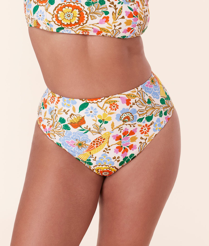 The High Waist Cheeky Bikini Bottom - Eco Nylon - Bird Floral