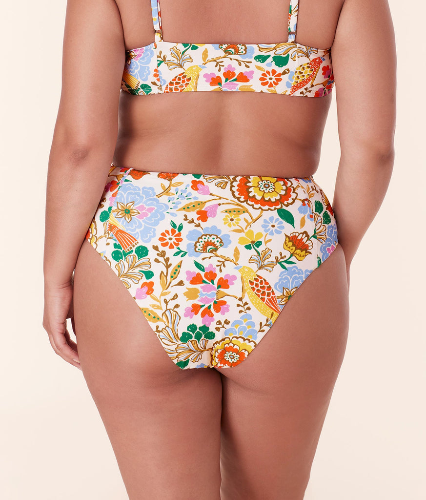The High Waist Cheeky Bikini Bottom - Eco Nylon - Bird Floral