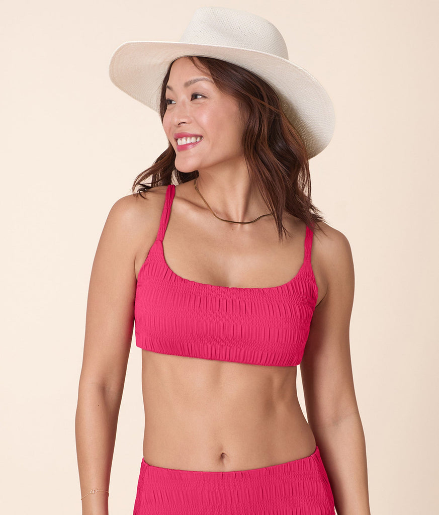 The Maui Bikini Top - Smocked - Bright Begonia