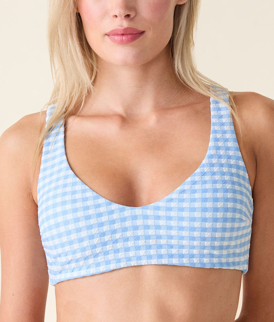 The Delray Bikini Top - Crinkle Gingham - Sky Gingham