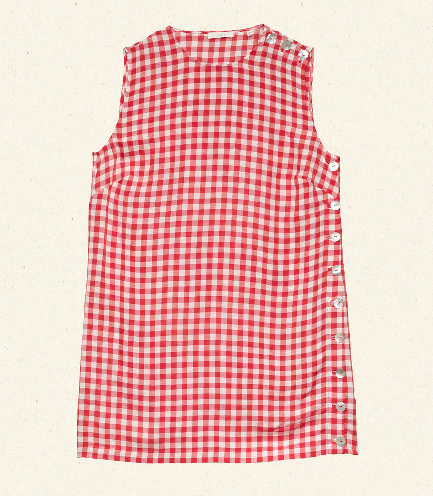 CORALIE DRESS -- SCARLET MARILYN GINGHAM