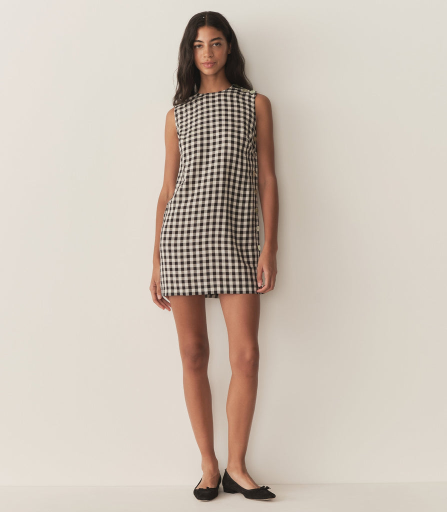 CORALIE DRESS -- BLACK MARILYN GINGHAM