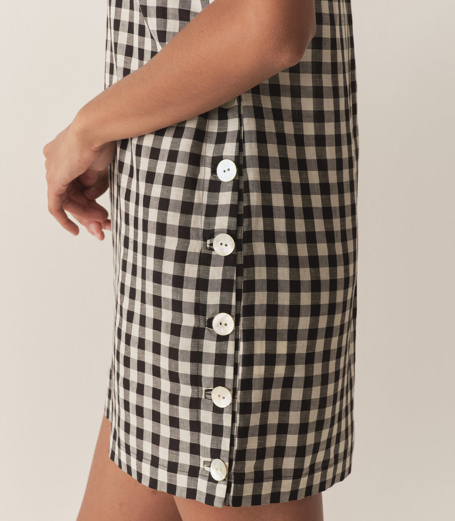 CORALIE DRESS -- BLACK MARILYN GINGHAM