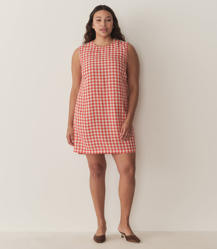 CORALIE DRESS -- SCARLET MARILYN GINGHAM