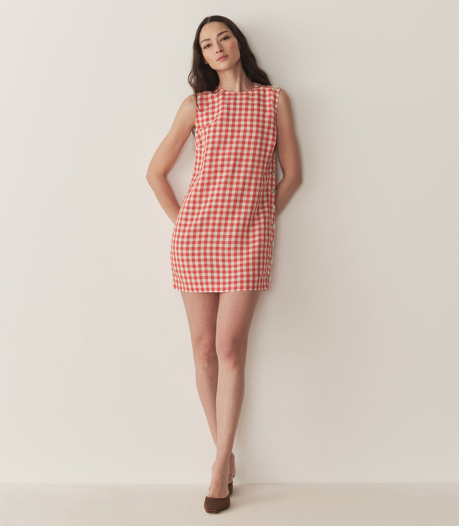 CORALIE DRESS -- SCARLET MARILYN GINGHAM