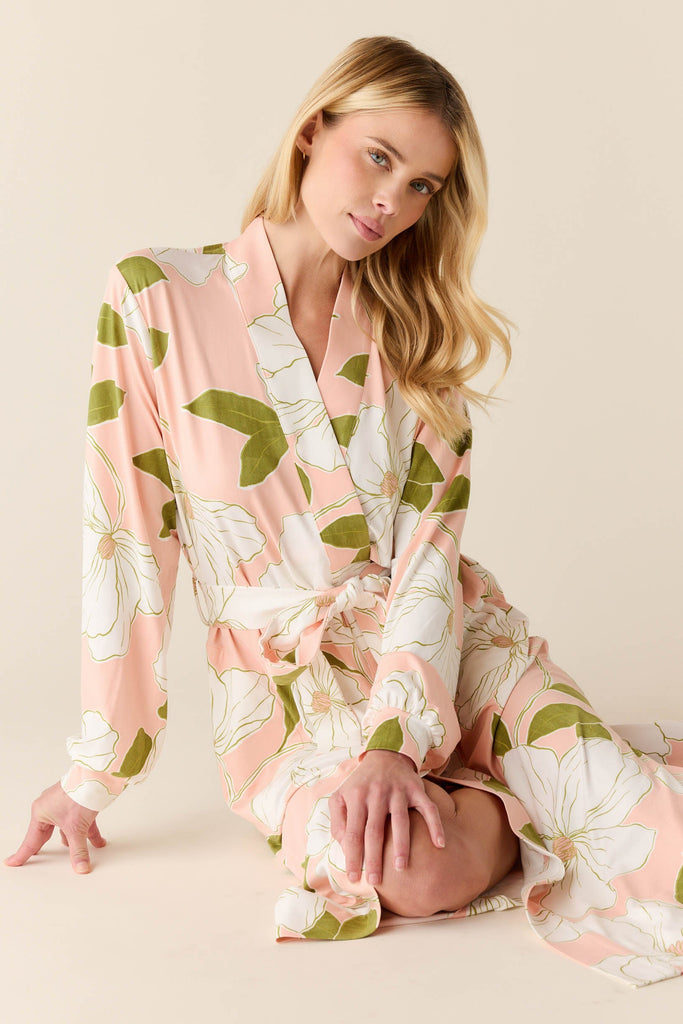 Della Cloud Jersey Banded Midi Robe in Magnolia