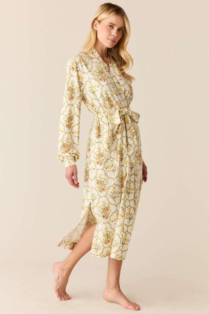 Della Cloud Jersey Banded Midi Robe in Fleur