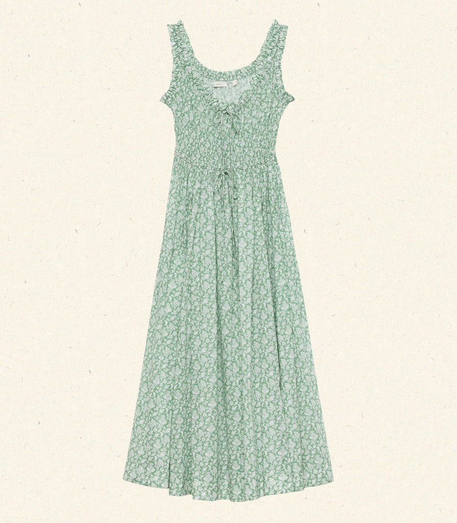 EMMARETTA DRESS -- PERIDOT TEA FLORAL