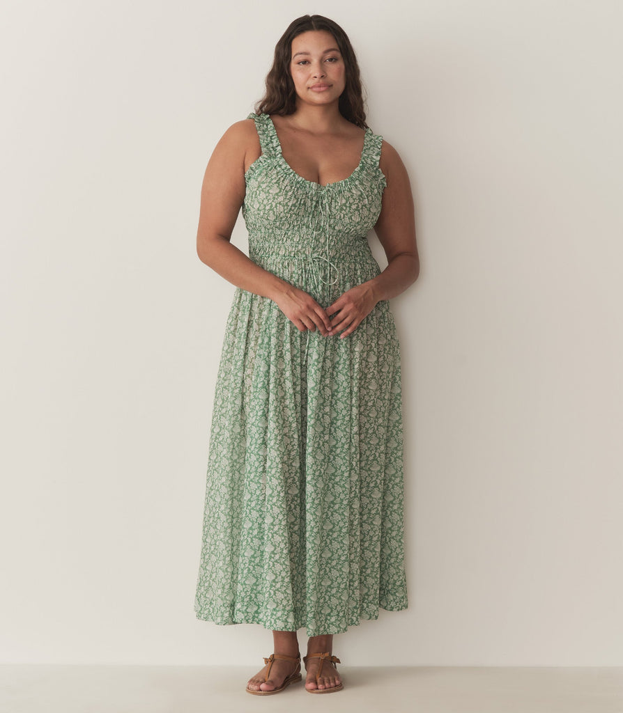 EMMARETTA DRESS -- PERIDOT TEA FLORAL