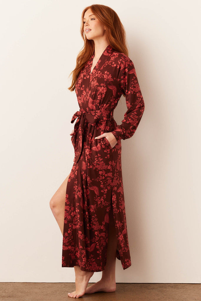 Skyler Cloud Jersey Banded Long Robe in Botanical