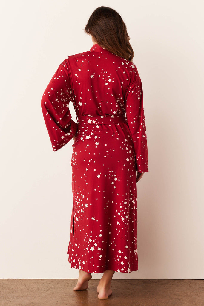 Kaia Cloud Jersey Kimono Robe in Red Stars