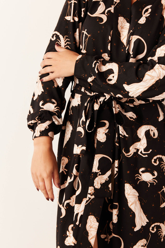 Skyler Cloud Jersey Banded Long Robe in Zodiac