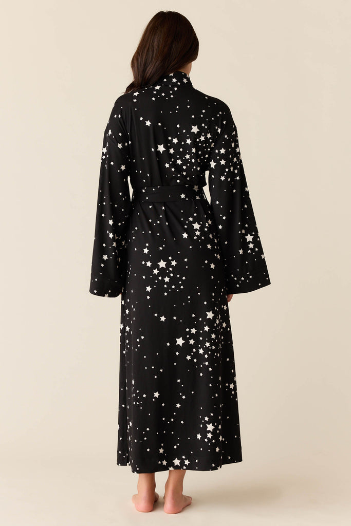 Kaia Cloud Jersey Kimono Robe in Black Stars