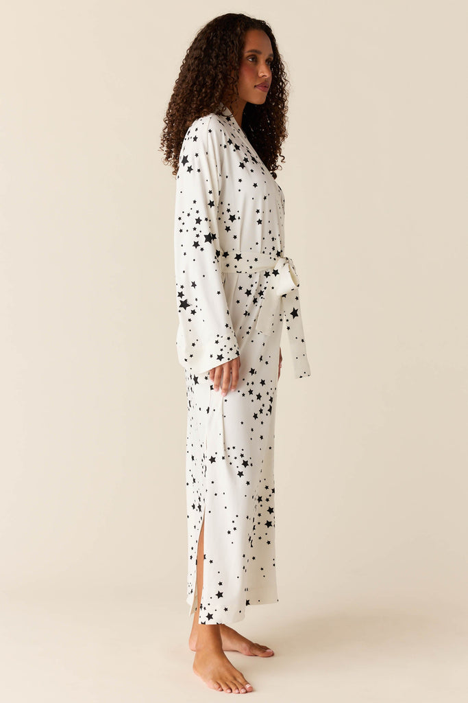 Kaia Cloud Jersey Kimono Robe in White Stars