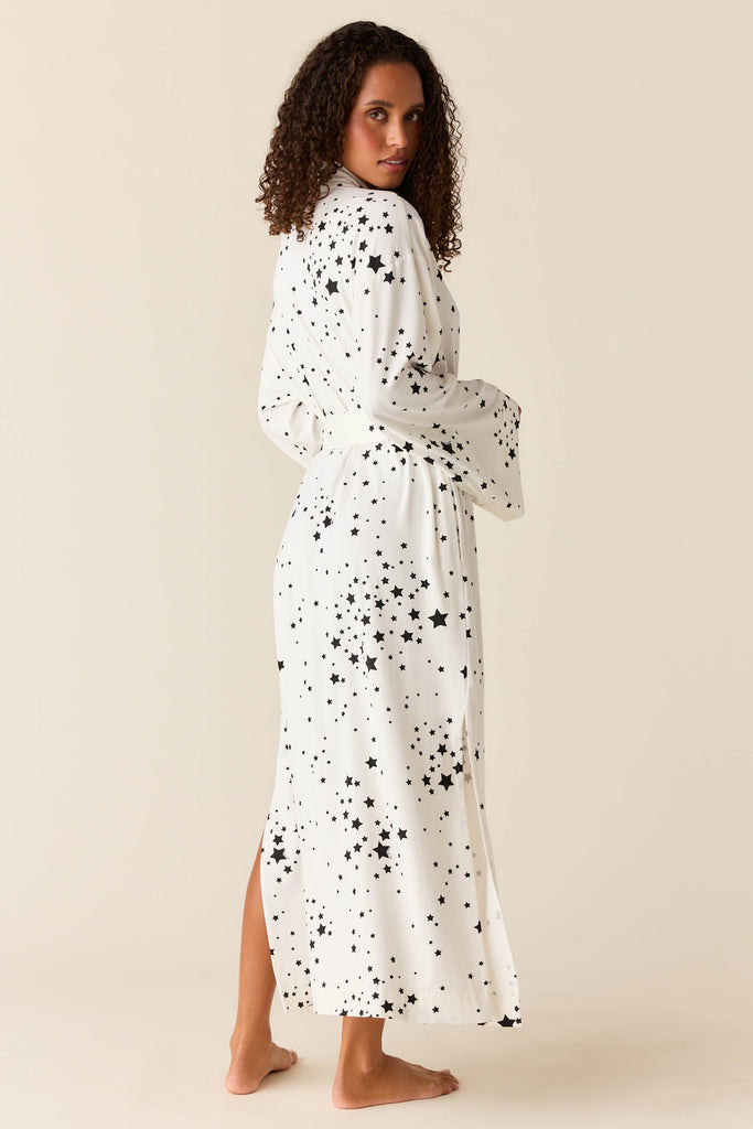 Kaia Cloud Jersey Kimono Robe in White Stars
