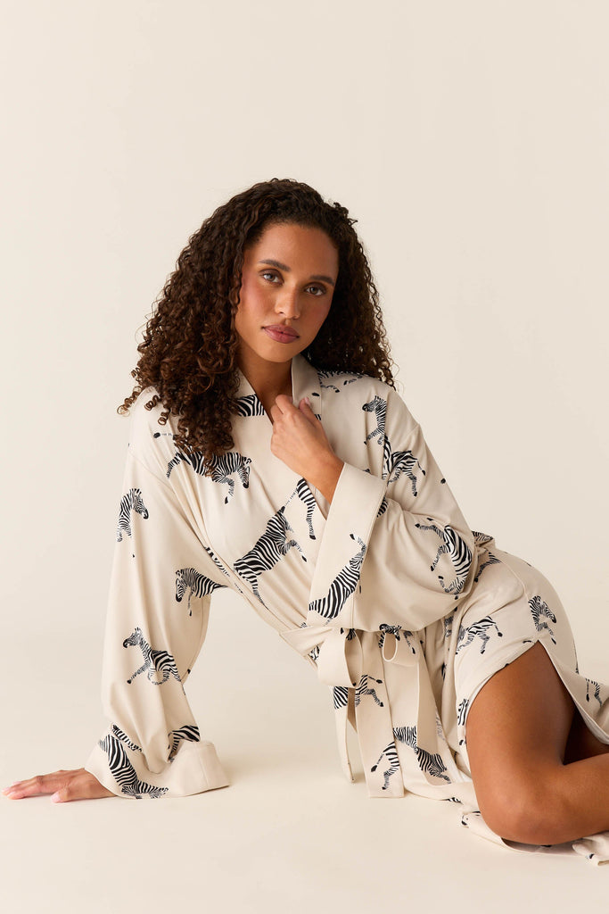 Kaia Cloud Jersey Kimono Robe in Animalia