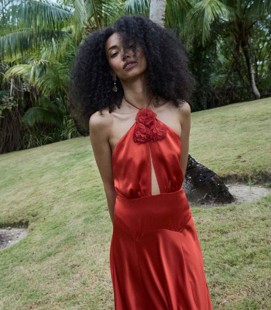 LILAIA DRESS -- FIERY CORAL