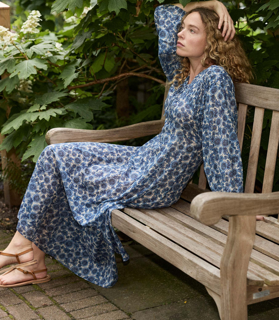 NAYELI DRESS -- BLEU SOLEIL FLEURIT
