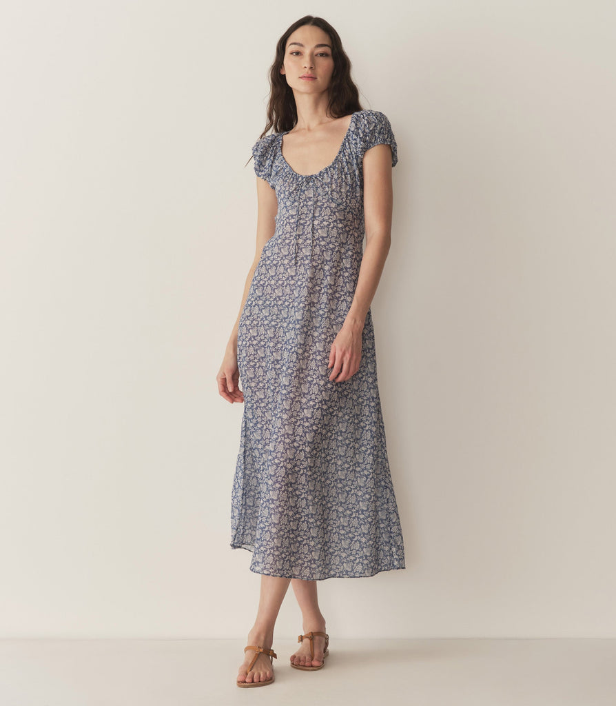 SOFIA DRESS -- BLUE PORCELAIN TEA FLORAL