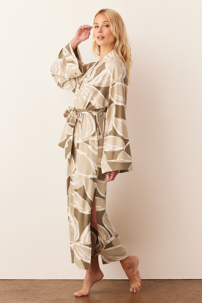 Kaia Cloud Jersey Kimono Robe in Fern