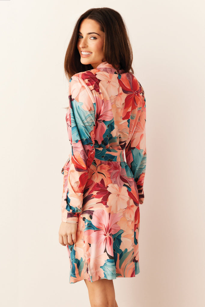 Quinn Cloud Jersey Banded Short Robe in Rio